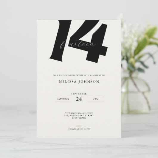 Minimal Bold Typography 14th Birthday  Kaart (Staand voorkant)