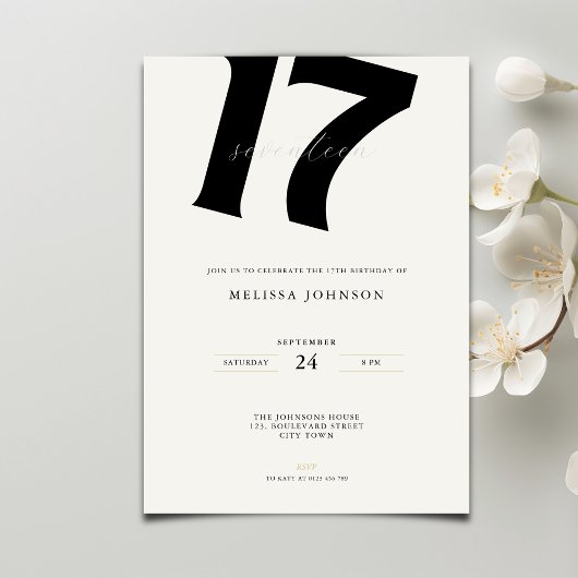 Minimal Bold Typography 17th Birthday  Kaart