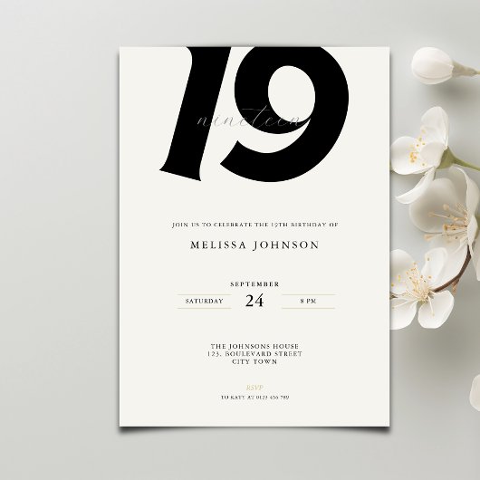 Minimal Bold Typography 19th Birthday  Kaart