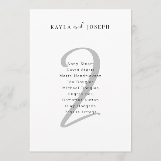 Minimal Bold Wedding Guest List Table Number 2 Kaart (Voorkant)