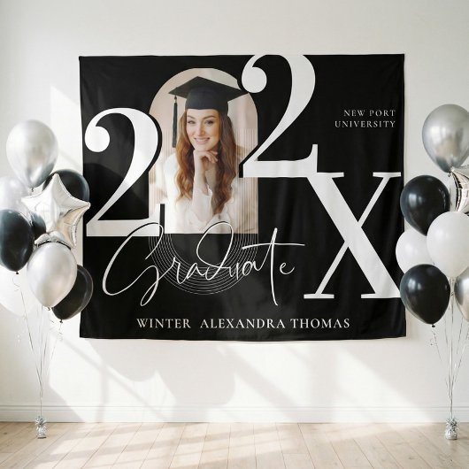 Minimal Bold Year Arch Grad Photo Graduation Black Wandkleed