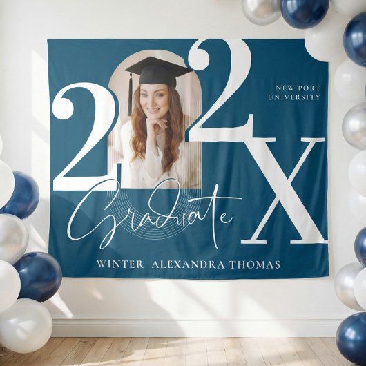 Minimal Bold Year Arch Grad Photo Graduation Blue Wandkleed