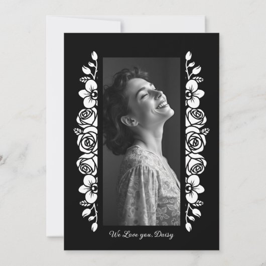 Minimal Botanic Back & White Garland Photo Funeral Kaart (Achterkant)