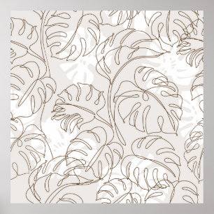 Minimal botanical art seamless pattern. Tropical m Poster