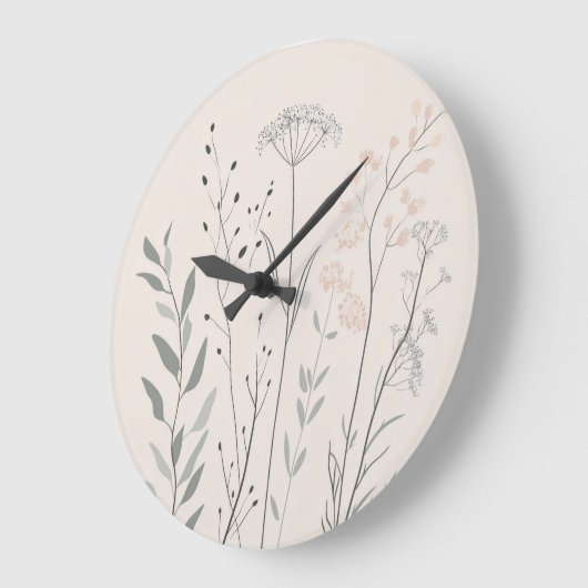 Minimal Botanical Clock – Soft Wildflower Grote Klok (Hoek)