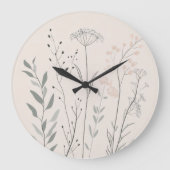 Minimal Botanical Clock – Soft Wildflower Grote Klok (Voorkant)
