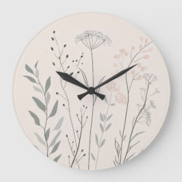 Minimal Botanical Clock – Soft Wildflower Grote Klok
