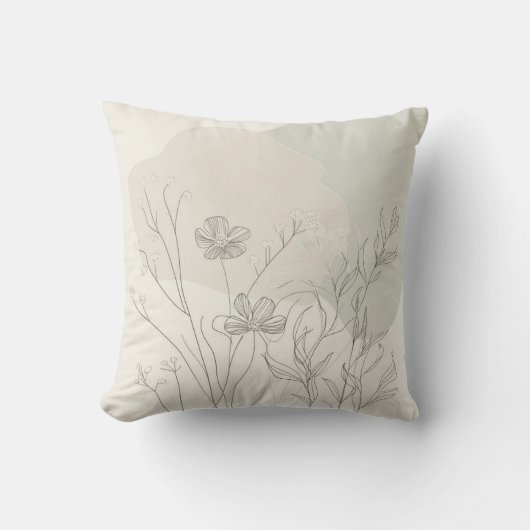 Minimal Botanical Decor – Abstract Wildflower Line Kussen (Voorkant)