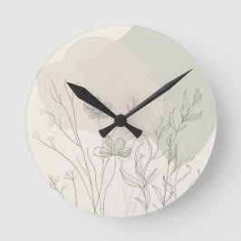Minimal Botanical Decor – Abstract Wildflower Line Ronde Klok