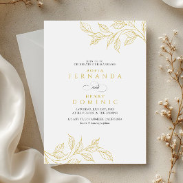 Minimal Botanical Faux Gold Wedding Kaart