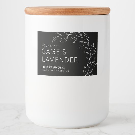 Minimal Botanical Greenery Zwart Waterdicht Label Voedselcontainer Etiket (Voorkant)