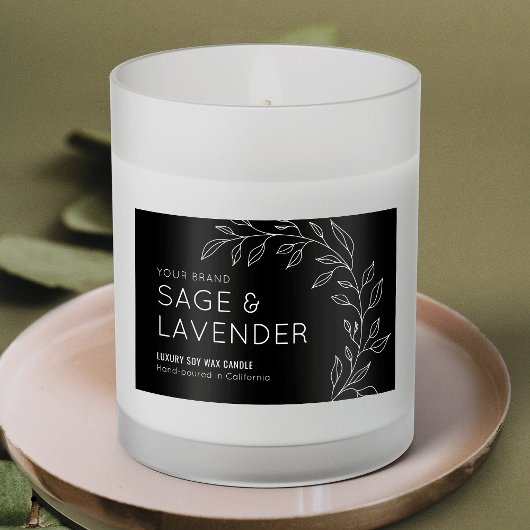 Minimal Botanical Greenery Zwart Waterdicht Label Voedselcontainer Etiket