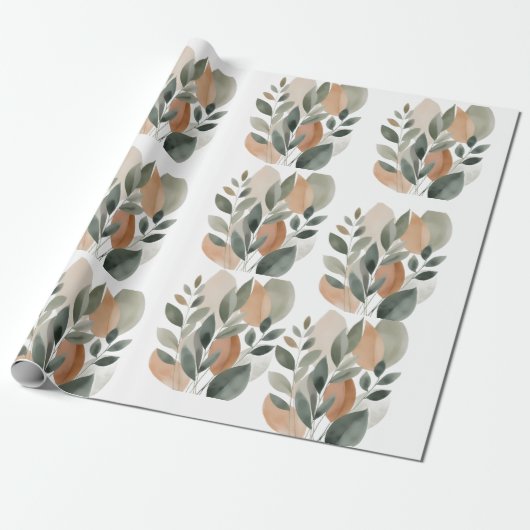 Minimal Botanical Leaf Pattern Cadeaupapier (Uitgerold)