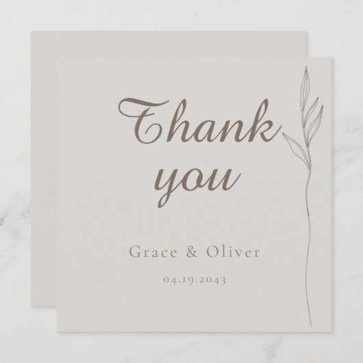 Minimal Botanical Line Art Wedding Dank u kaart (Voorkant / Achterkant)