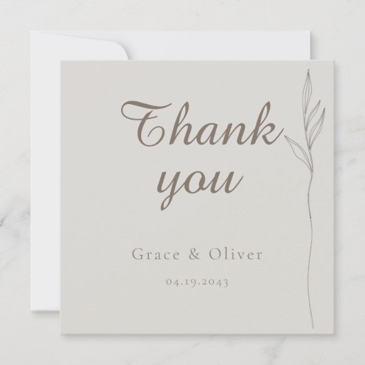 Minimal Botanical Line Art Wedding Dank u kaart (Voorkant)
