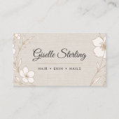 Minimal Botanical Linen Name Typography Visitekaartje (Voorkant)