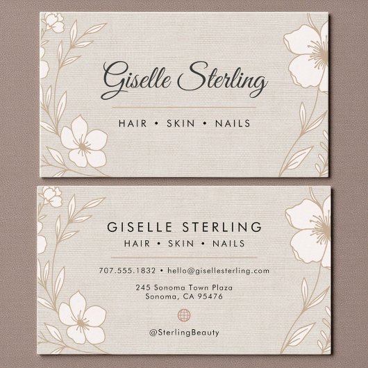 Minimal Botanical Linen Name Typography Visitekaartje