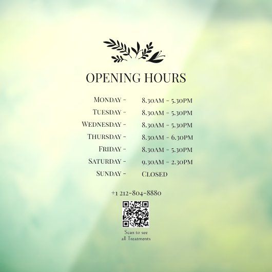 Minimal Botanical Logo Opening Hours QR Code Raamsticker (Vel 3)