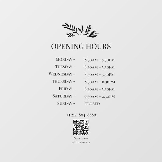 Minimal Botanical Logo Opening Hours QR Code Raamsticker (Vel)