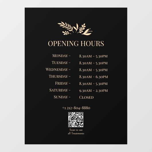 Minimal Botanical Logo Opening Hours QR Code Raamsticker (Vel)