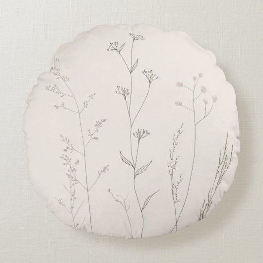 Minimal Botanical Pillow – Soft Spring Wildflower Rond Kussen (Voorkant)