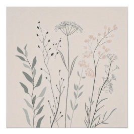 Minimal Botanical Wall Art – Soft Wildflower Perfect Poster