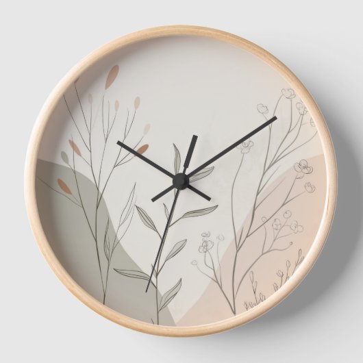 Minimal Botanical Wall Clock – Abstract Wildflower (Voorkant)