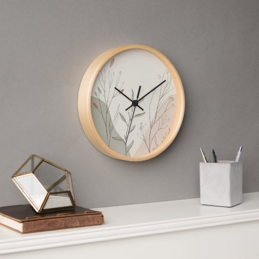Minimal Botanical Wall Clock – Abstract Wildflower (Kantoor)
