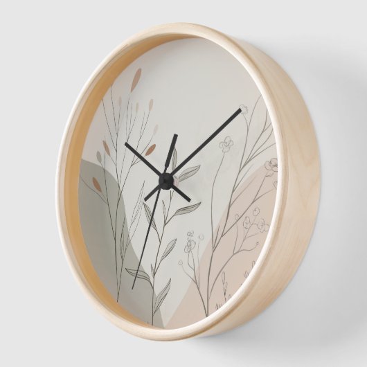 Minimal Botanical Wall Clock – Abstract Wildflower (Hoek)