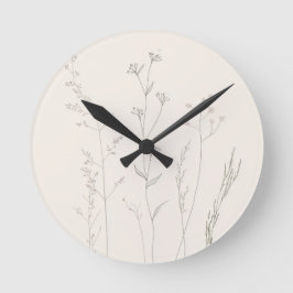 Minimal Botanical Wall Clock – Soft Spring  Ronde Klok