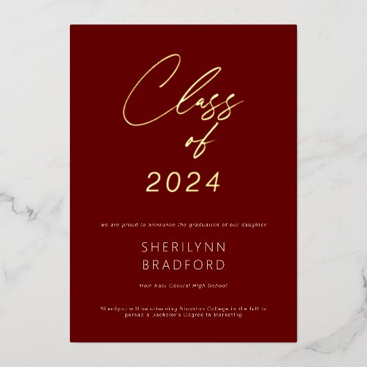 Minimal Bourgondië & Wit Afstuderen Aankondiging (Voorkant)