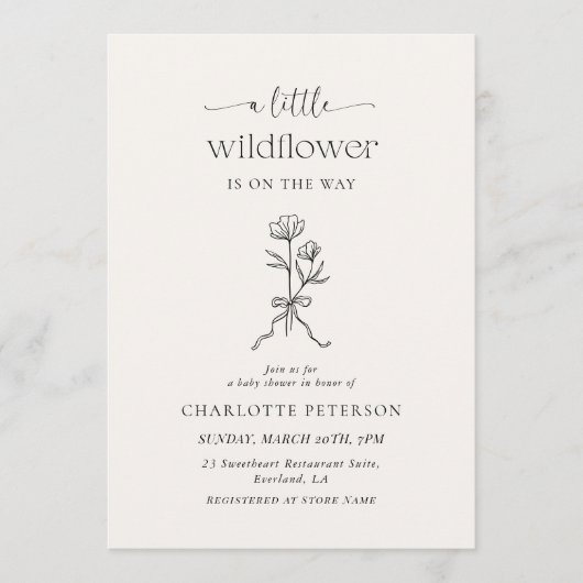 Minimal Bow Floral Baby Shower Invitation Kaart (Voorkant)