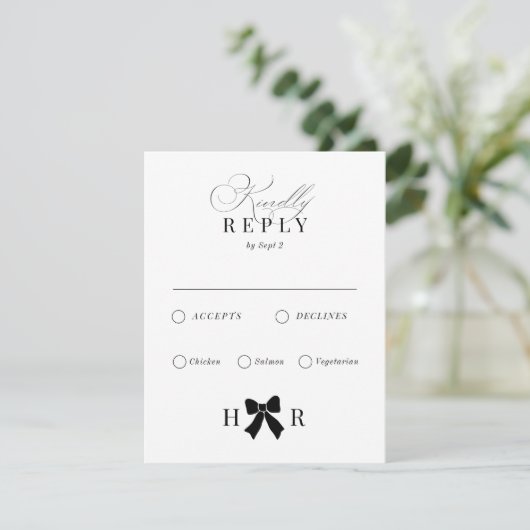 Minimal Bow Wedding RSVP Kaart (Staand voorkant)