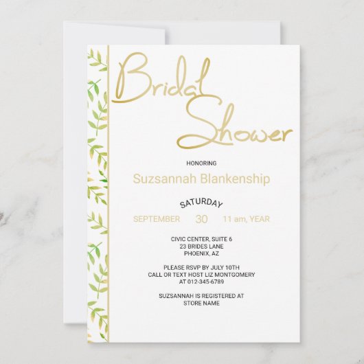 Minimal Bridal Shower Fern Leaf Border Kaart (Voorkant)