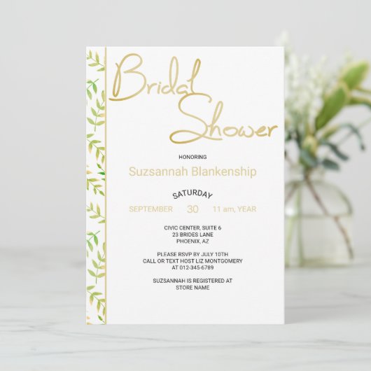 Minimal Bridal Shower Fern Leaf Border Kaart (Staand voorkant)