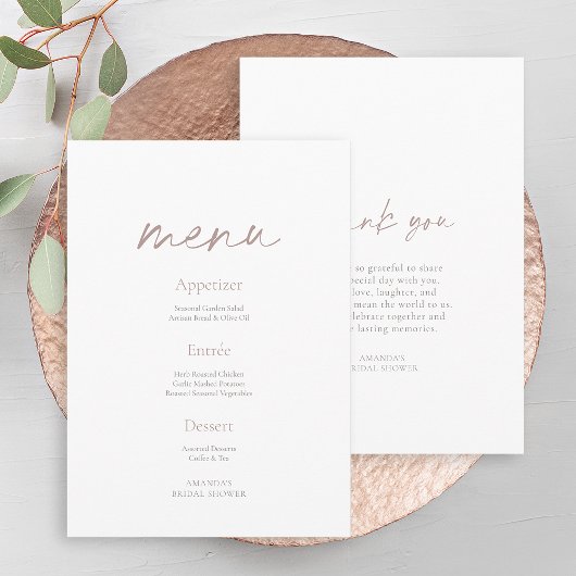 Minimal Bridal Shower Menu & Thank You Card Kaart
