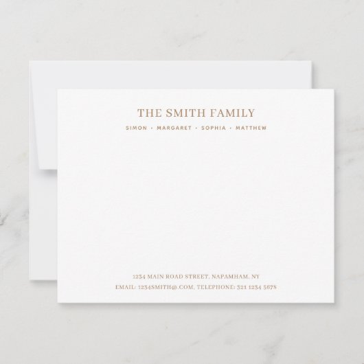 Minimal Bronze Family Name Stationery Notitiekaartje (Voorkant)