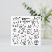 Minimal Bunny Doodle Birthday Card Kaart (Staand voorkant)