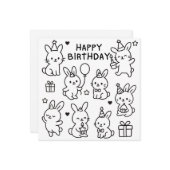 Minimal Bunny Doodle Birthday Card Kaart (Voorkant / Achterkant in situ)
