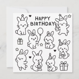 Minimal Bunny Doodle Birthday Card Kaart