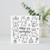 Minimal Bunny Doodle Birthday Card Kaart (Staand voorkant)