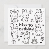 Minimal Bunny Doodle Birthday Card Kaart (Voorkant)