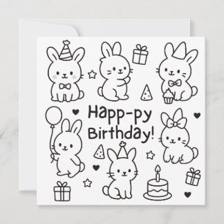 Minimal Bunny Doodle Birthday Card Kaart