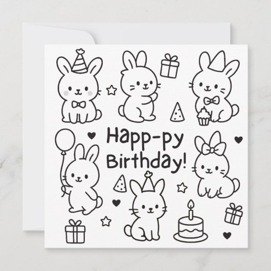 Minimal Bunny Doodle Birthday Card Kaart (Voorkant)