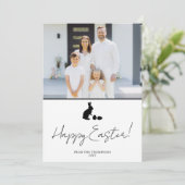 Minimal Bunny In Black And Family Photo Easter Kaart (Staand voorkant)