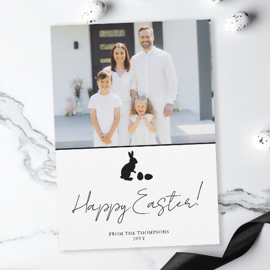 Minimal Bunny In Black And Family Photo Easter Kaart