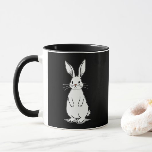 Minimal Bunny Line Art – Easter Design - caneca Mok (Met donut)