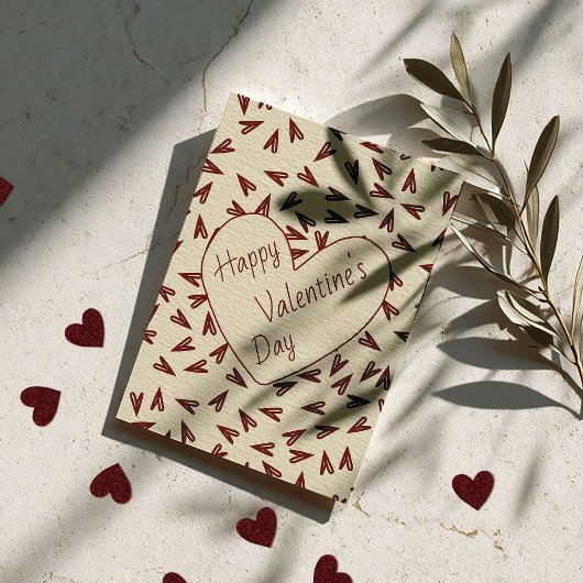 Minimal Burgundy & Cream Hearts Valentine Feestdagenkaart