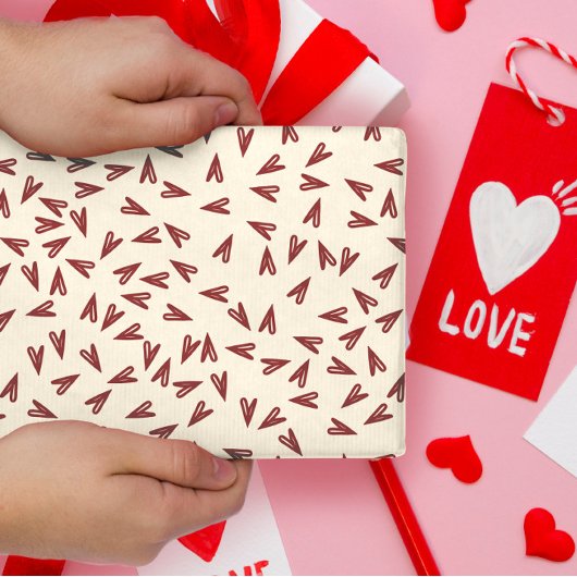 Minimal Burgundy & Cream Hearts Valentine Inpakpapier Vel