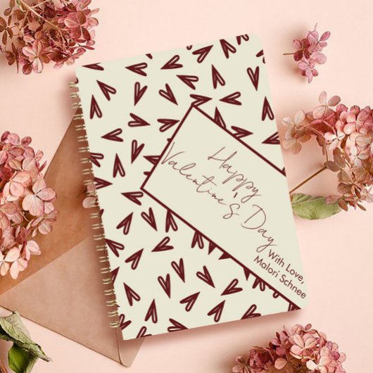 Minimal Burgundy & Cream Hearts Valentine Notitieboek